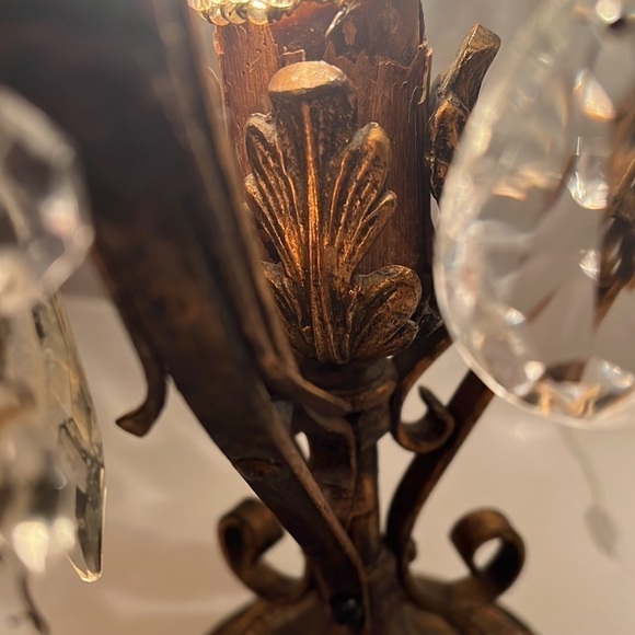 Vintage Hollywood Regency 18” Table Lamp Glass Prism Tole Metal - Gold Gilt - Picture 15 of 15